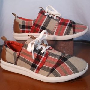 Toms Women's Sz. 7 US Red Plaid Half Lace Shoes